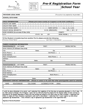 Pre K Registration  Form