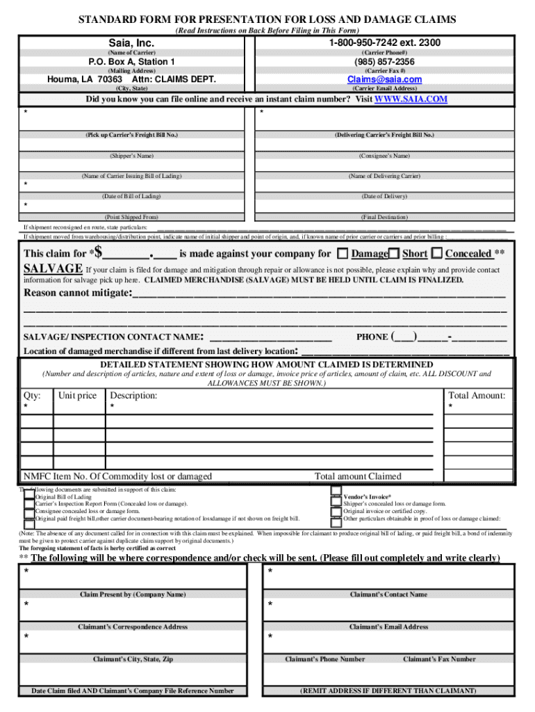  Saia Claim Form 2010