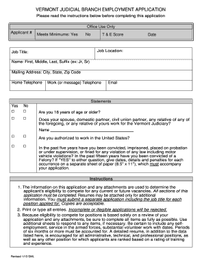  VERMONT JUDICIAL BRANCH EMPLOYMENT APPLICATION Vermontjudiciary 2013