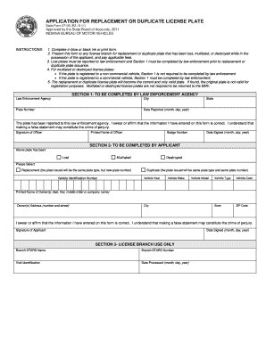 Replacement License Plate Indiana  Form