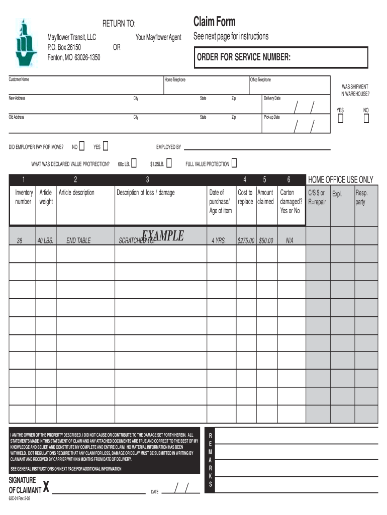 Mayflower Moving Claim Form