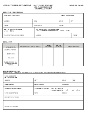 Happy Haven Job Application Form