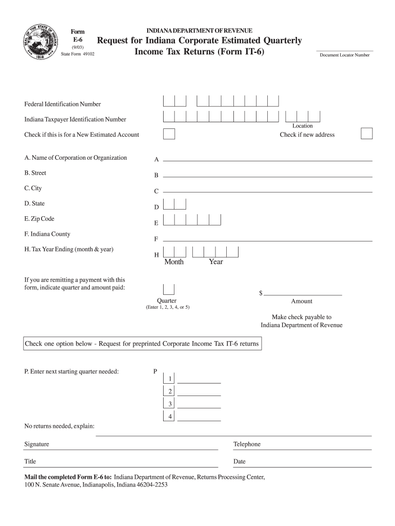  Indiana Fillable E 6  Form 2003