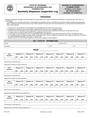 Tennessee Quarterly Dispenser Inspection Log  Form