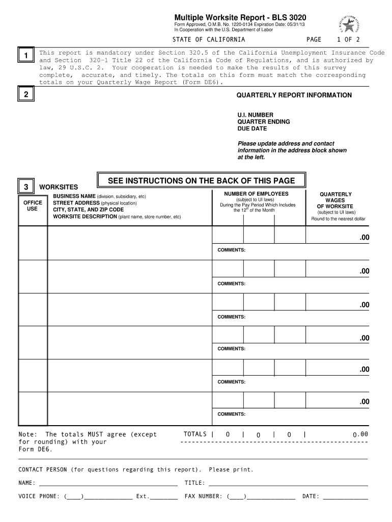  Online Edd Bls 3020 Form 2016