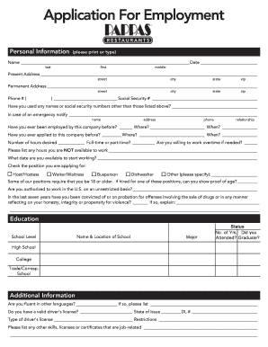Pappadeaux Application  Form