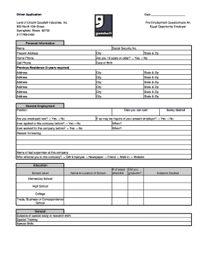 Cdl Driver Application  Form