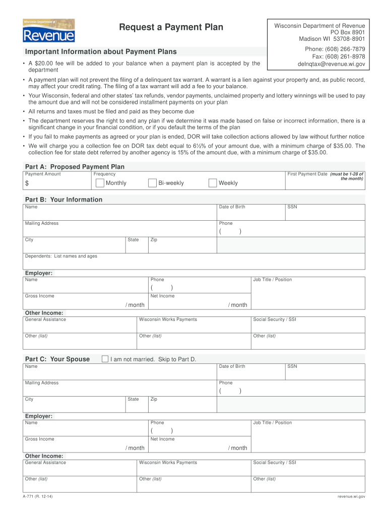 Dor Wisonsin Compliance A771a Form