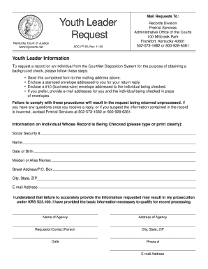 Youth Leader Request Form for Kentucky