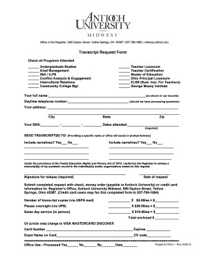 Antioch University Midwest Transcript Request Form