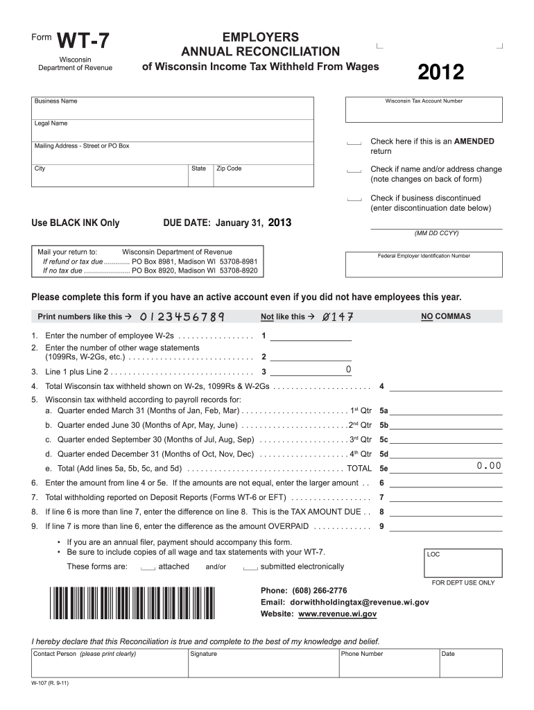  Wisconsin Wt 7 Tax Form 2020