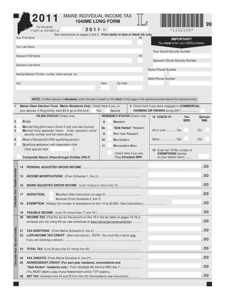 2012 Maine Form 1040ME