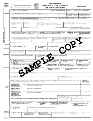 Michigan Medical Certificate of Death Dch 0483mc  Form