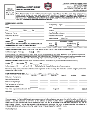 Asa National Championship Umpire Agreement Form