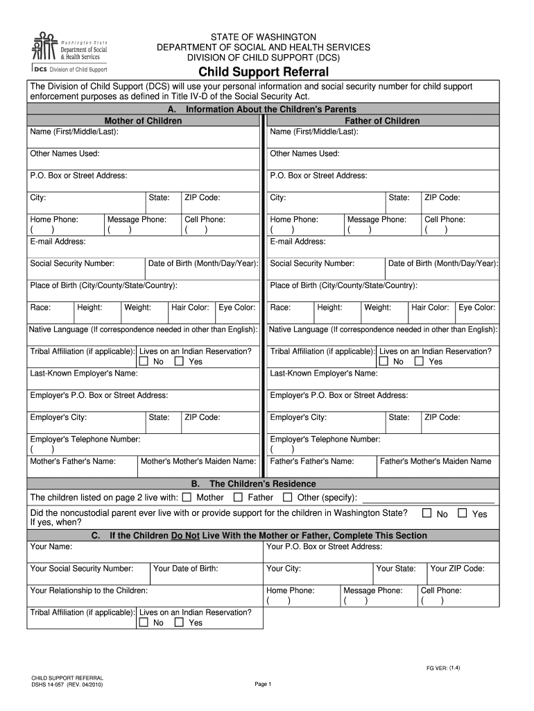  Child Support Referral Dshs 14 057 2010-2024