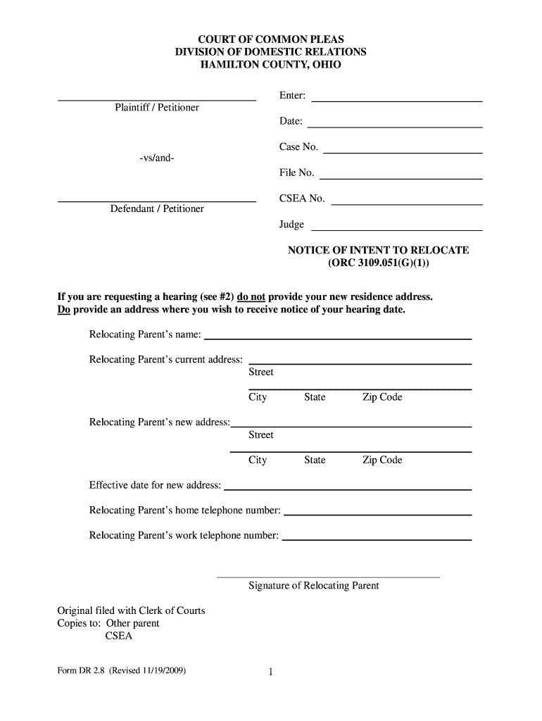  Hamilton County Domestic Relations Forms 2009-2024