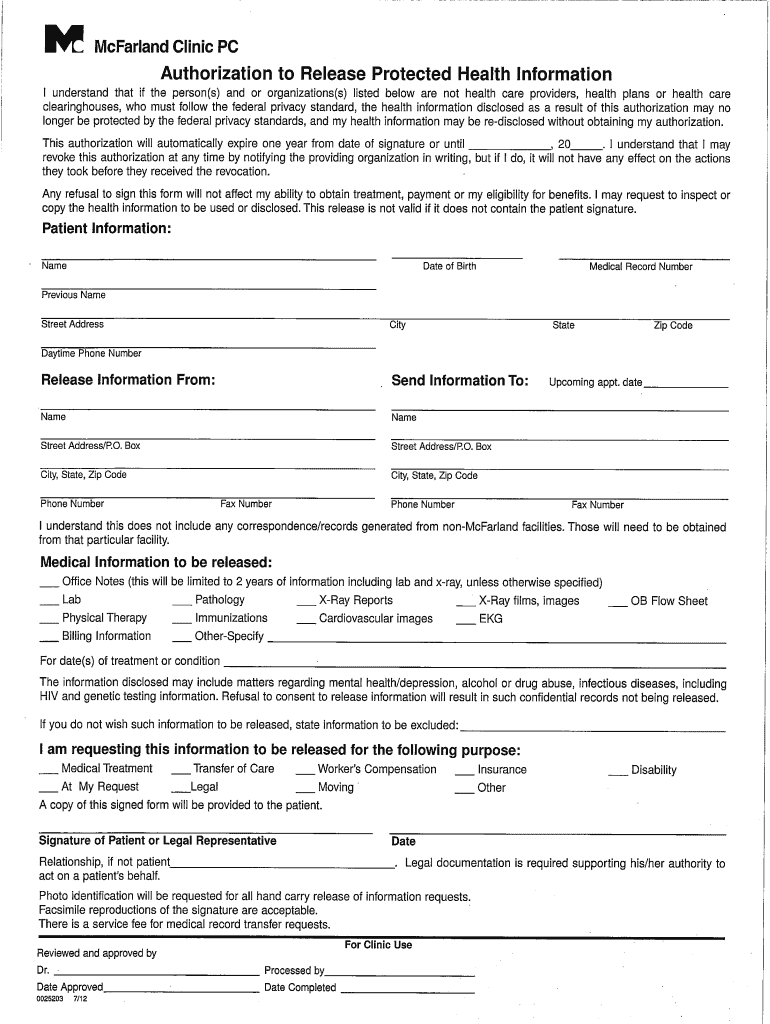  Mcfarland Clinic Health Care Power of Attorney Form 2012-2024