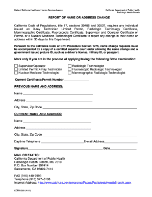 California Radiologic Health Branch Change of Address  Form