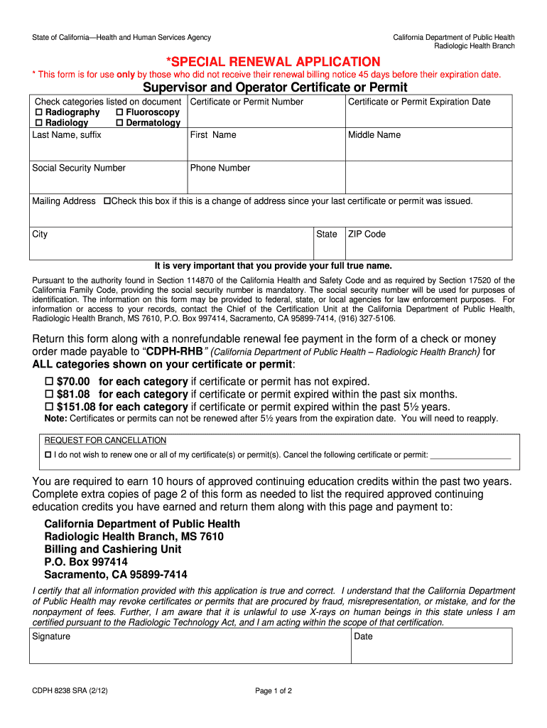  California Fluoroscopy Supervisor and Operator Permit Application 2012