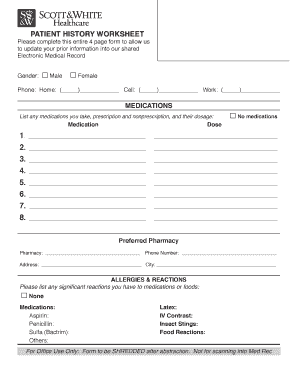 Patient History Worksheet Form