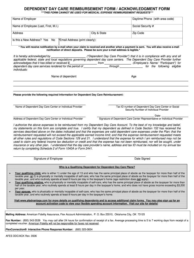  Dependent Day Care Provider Acknowledgement Form 2006