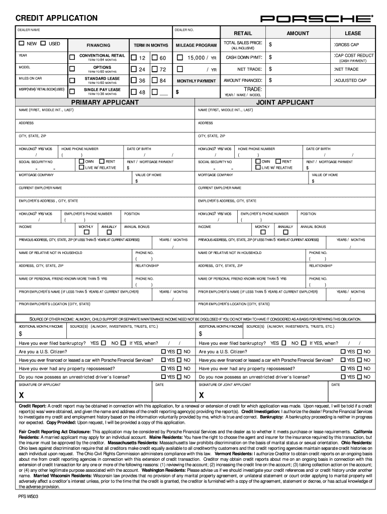 Porsche Credit Application  Form