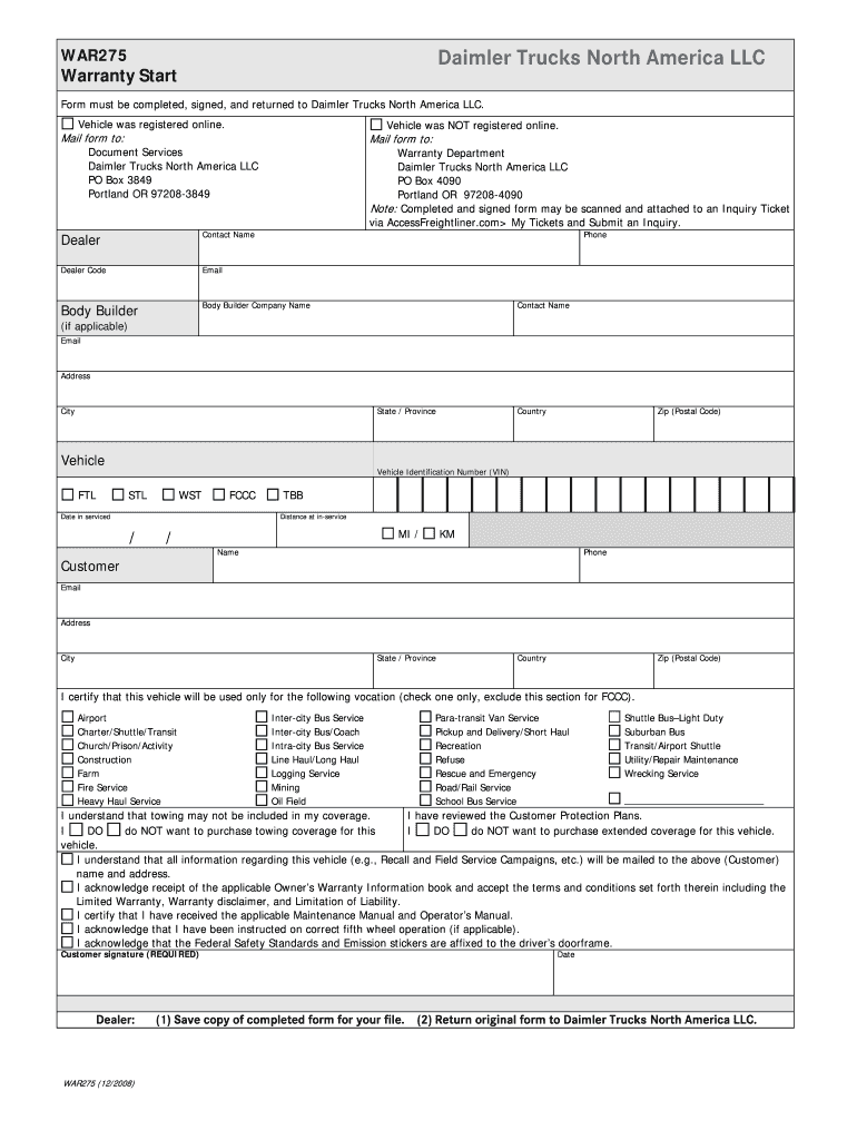  Warranty Start Form 2008