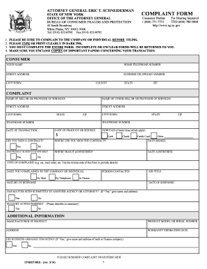  Complaint Form New York State Attorney General Ag Ny 2014