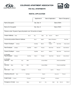 Colorado Apartment Association Rental Application Form