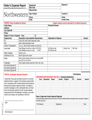 Get and Sign Visitor's Expense Report Northwestern University Northwestern 2014-2022 Form