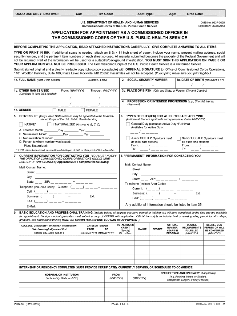 Get and Sign Phs 50 2010-2022 Form