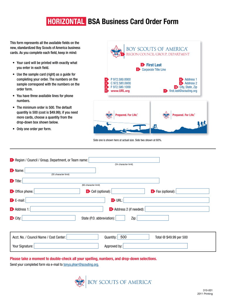Bsa Business Cards  Form