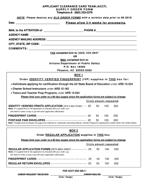 Applicant Clearance Card Team Supply Order Form