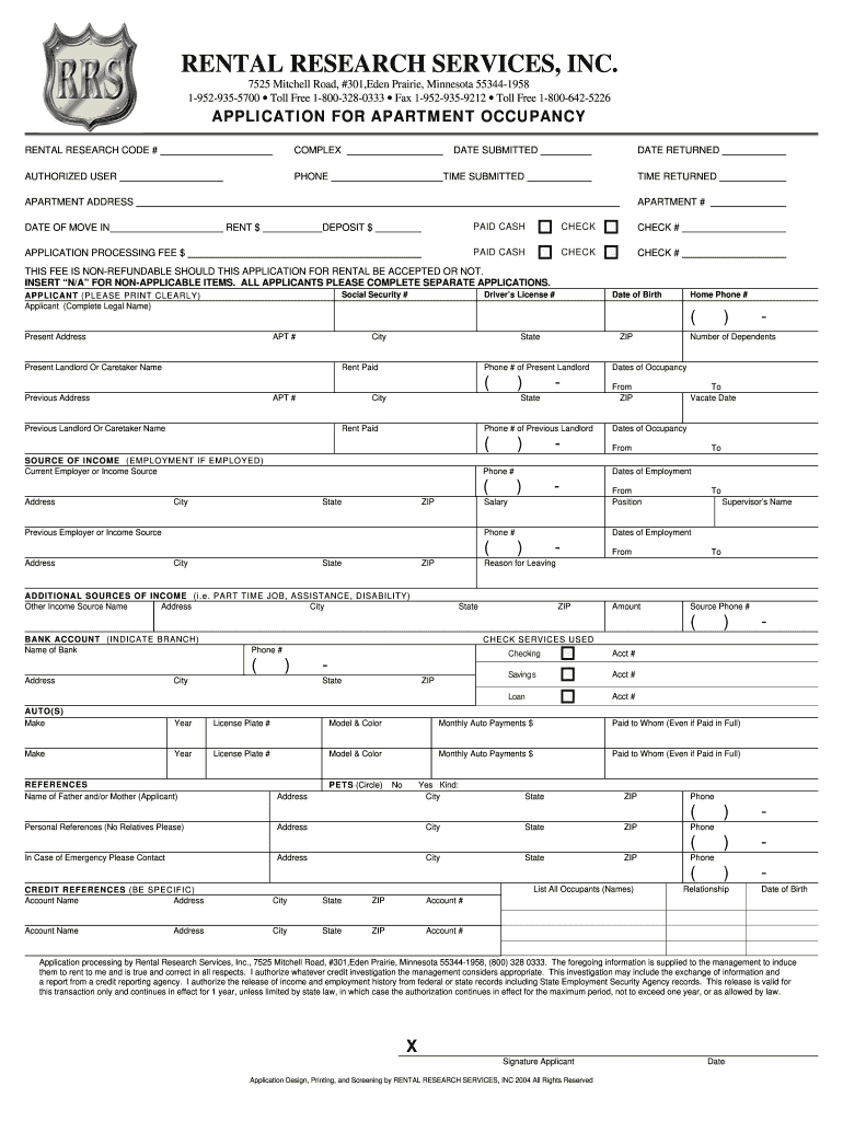 Rental Research Services  Form