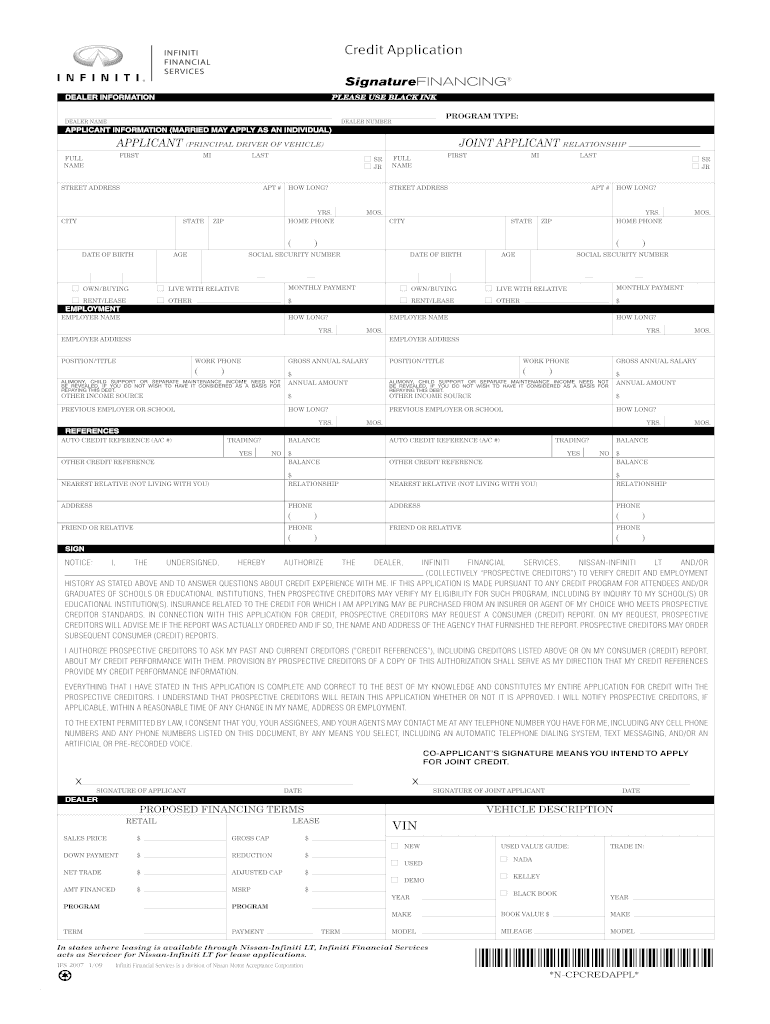 Infiniti Credit Application  Form