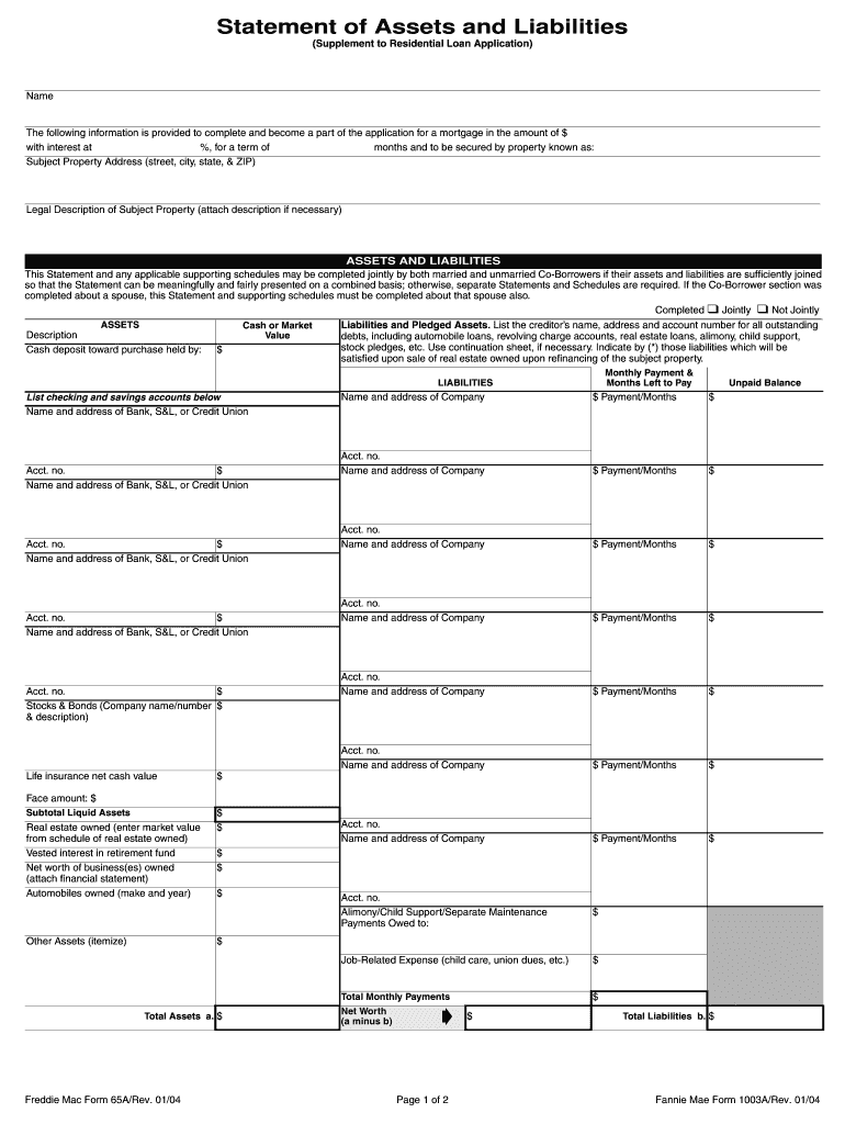  Asett and Liability Form 2004