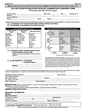 Sports Clearance Physical  Form