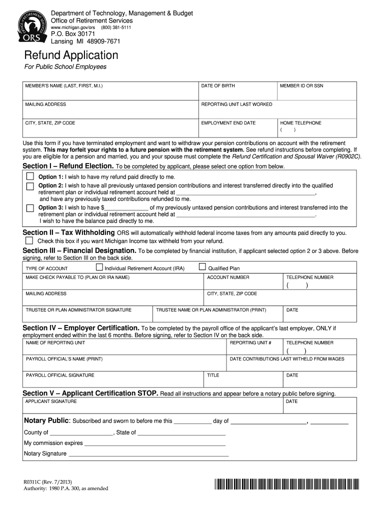 Michigan Refund Certification and Spousal Waiver  Form