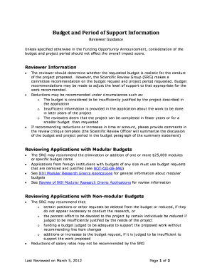 Budget and Period of Support Information