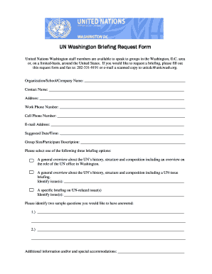 UN Washington UN Washington Briefing Briefing Briefing Request Unicwash  Form