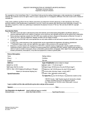 Form to Request Copies of University Archives Materials Library Wustl