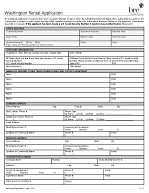 Rental Application Form Washington State