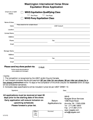 Washington International Horse Show Equitation Show Application  Form