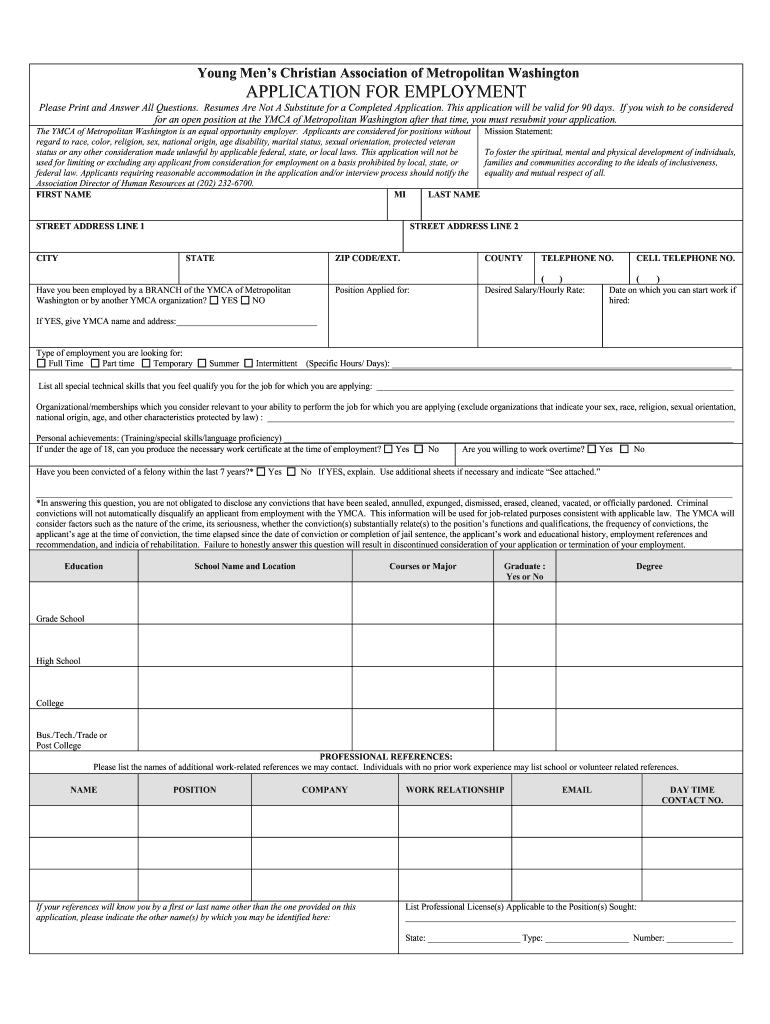 Ymca Application  Form