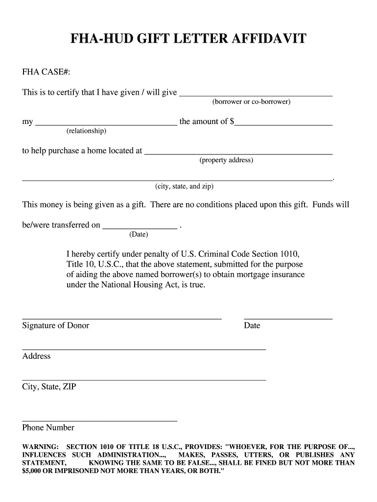 Fha Gift Letter  Form