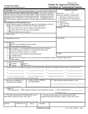 Petition for Approval of School for Attendance by Nonimmigrant Student Form