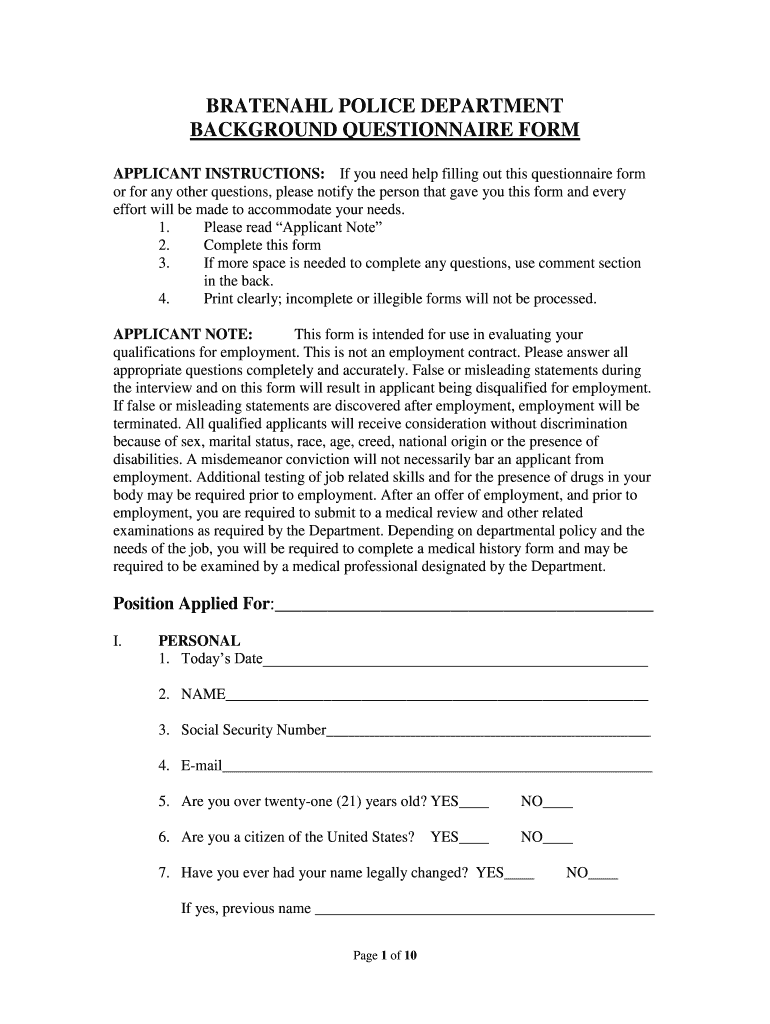 Bratenahl Police Department Application Form