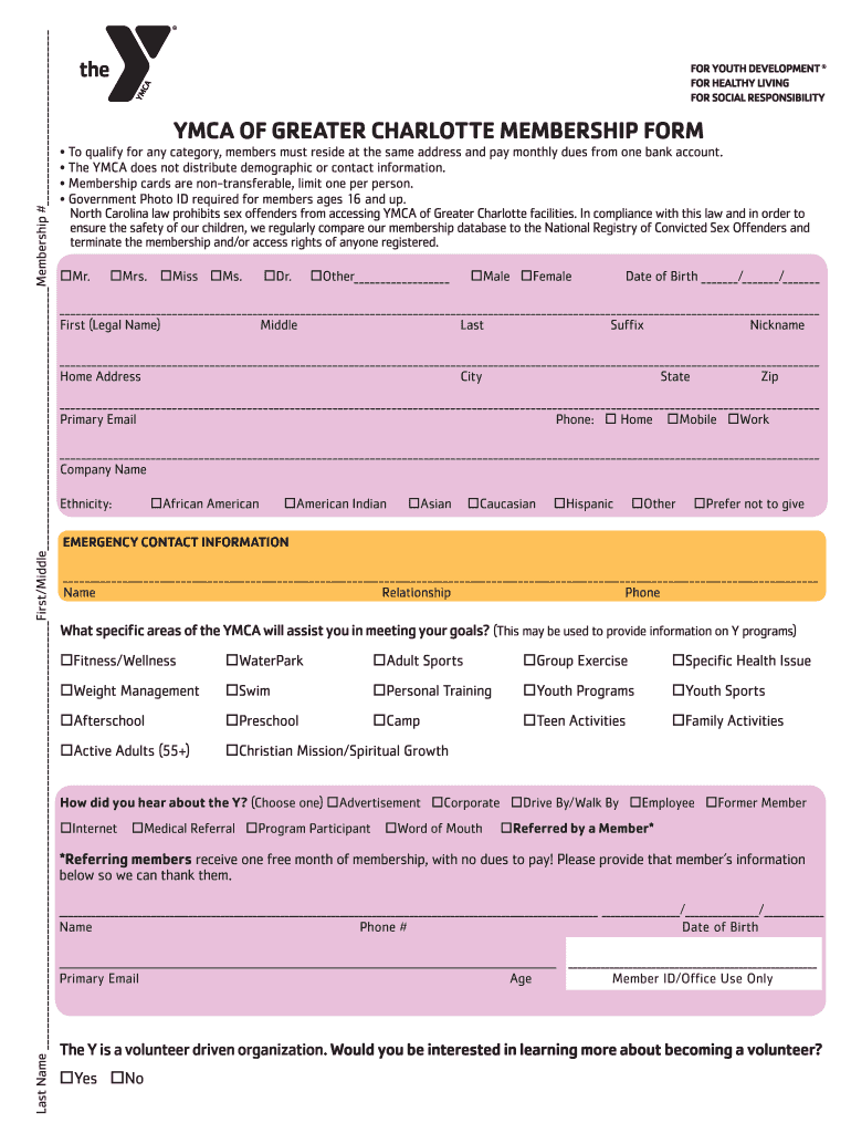 Ymca Charlotte Membership Form