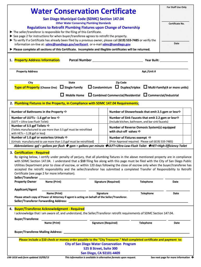  San Diego Water Conservation Cert  Form 2010