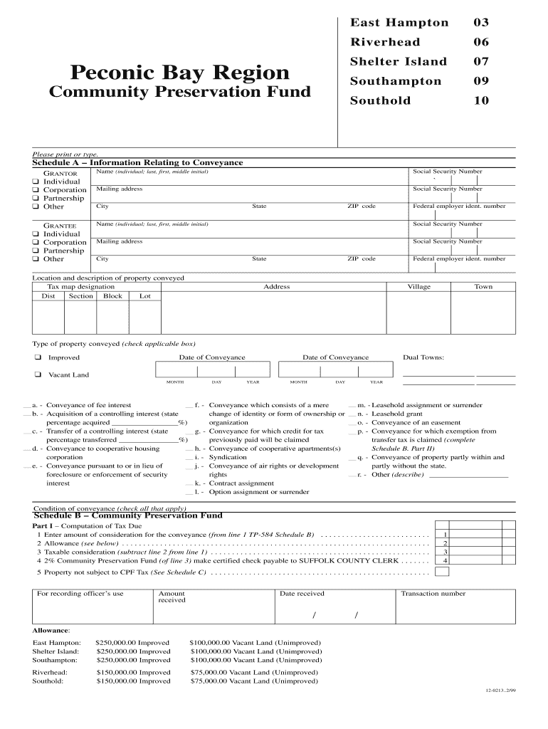  Peconic Bay Region Form Instructions 1999